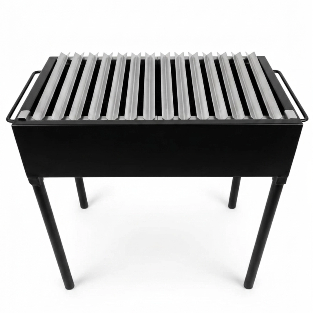 Pancho de cajón fierro con parrillas V de acero inoxidable · cb-52 · Reino Parrilla