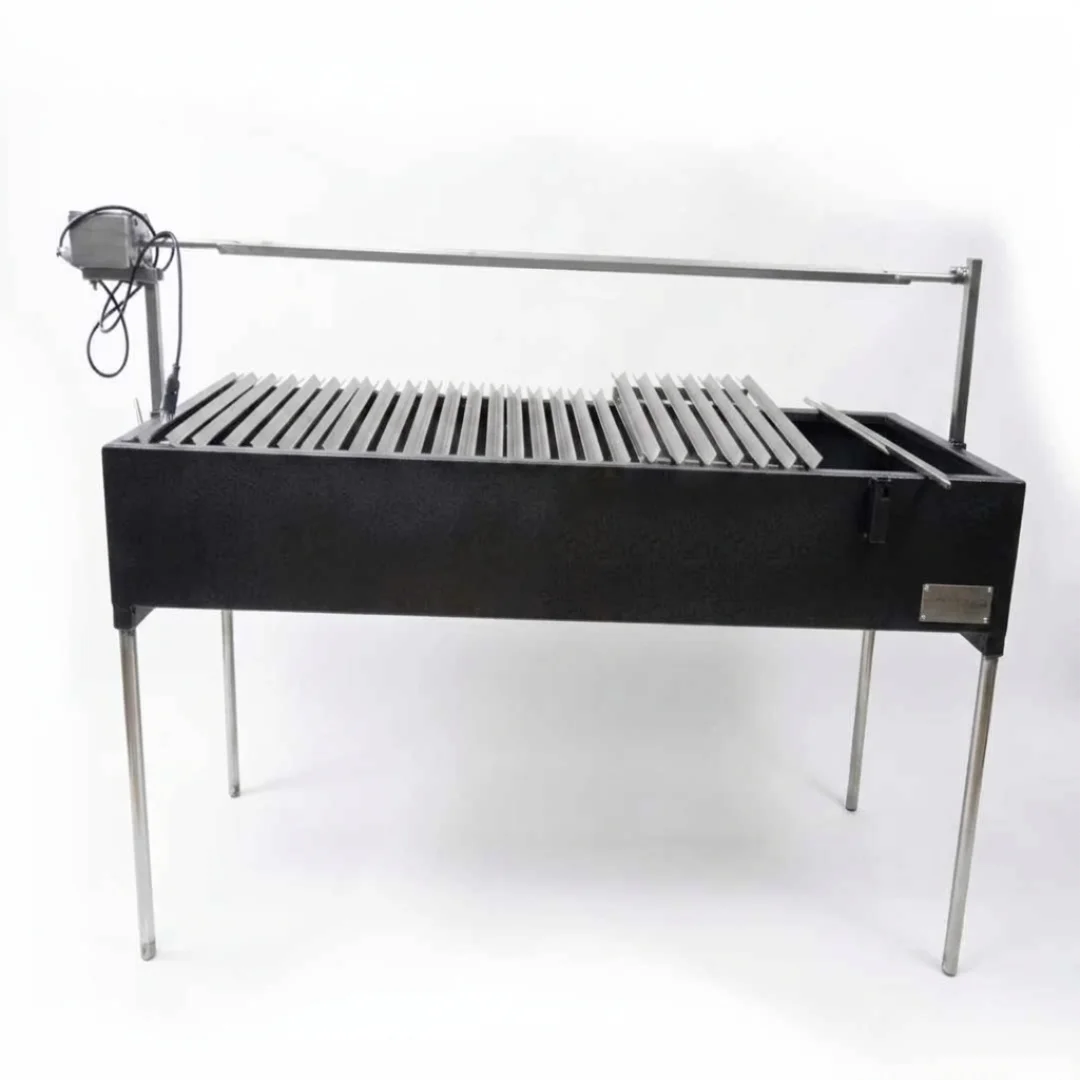 Pancho grande cajón plegado fierro con parrillas V inox + acumulador · cb-53 · Reino Parrilla