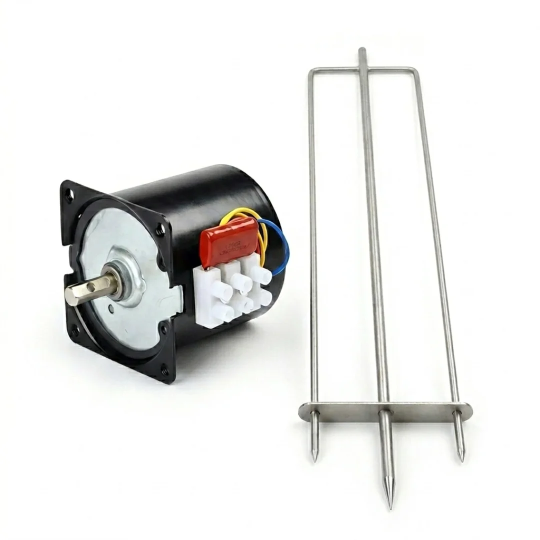 un asador de tridente espiedo de acero inoxidable con motor 60 ktyz. · cb-17-0 · Reino Parrilla